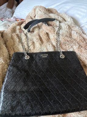Guess Black Shoulder Bag with Silver Chain